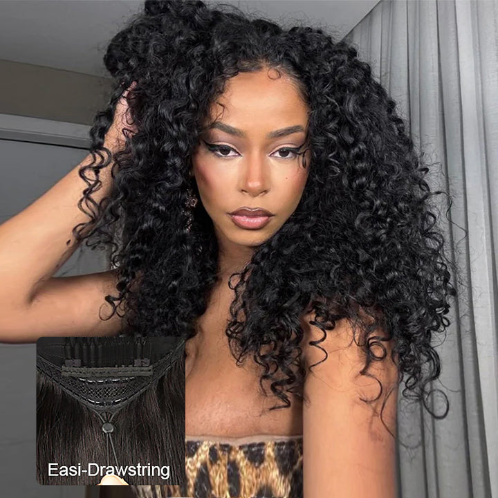 Perismoda 13x6 Full Lace Frontal Pull & Go Burmese Curly Human Hair Wigs With Invisi Drawstring