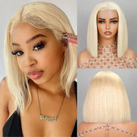 Perismoda 613 Blonde Short Bob Wigs Straight Human Hair 13x4 Lace Front Bob Wigs For Women