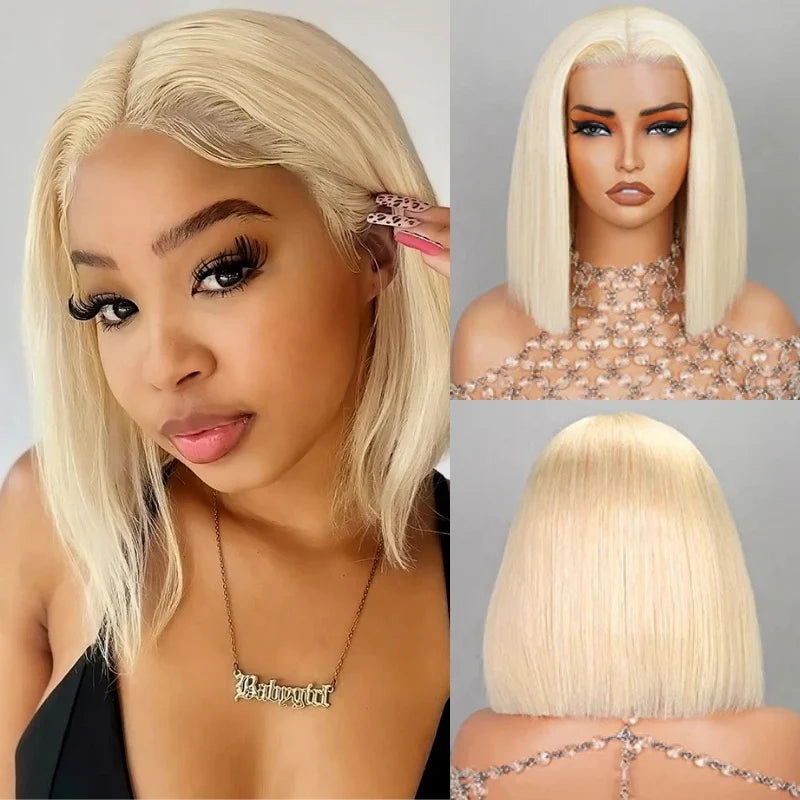 Perismoda 613 Blonde Short Bob Wigs Straight Human Hair 13x4 Lace Front Bob Wigs For Women