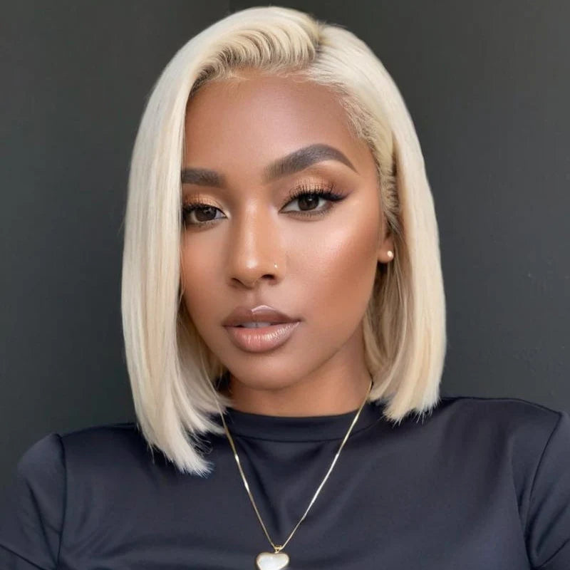 Perismoda 613 Blonde Short Bob Wigs Straight Human Hair 13x4 Lace Front Bob Wigs For Women