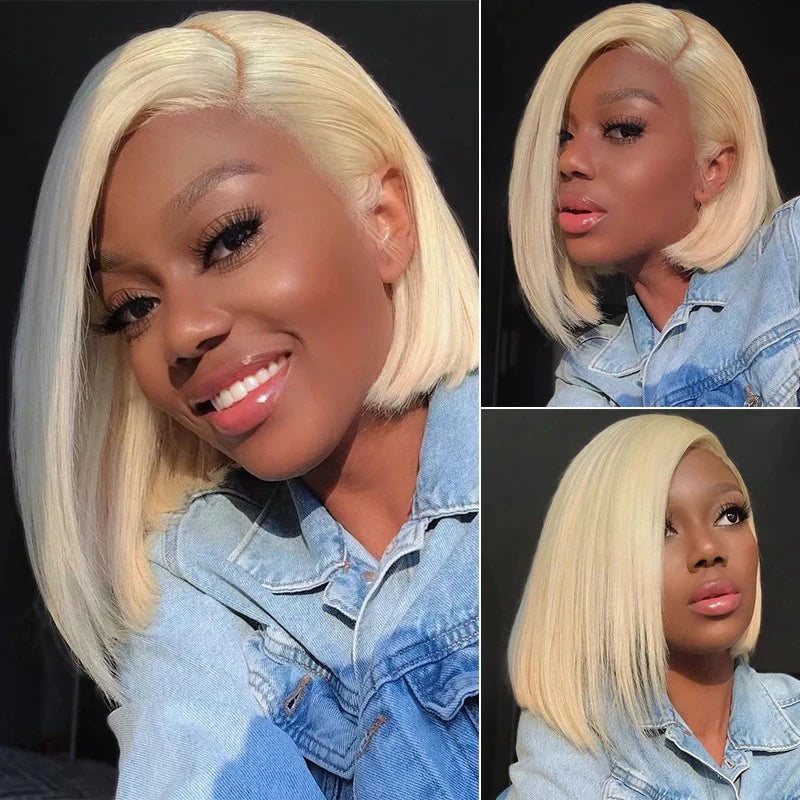 Perismoda 613 Blonde Short Bob Wigs Straight Human Hair 13x4 Lace Front Bob Wigs For Women