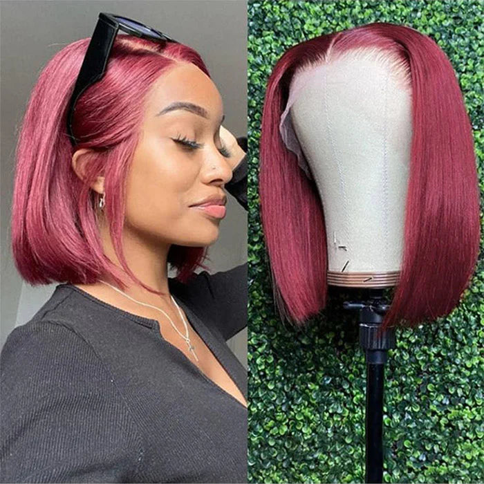 Perismoda Brazilian 100% Virgin Human Hair Straight Bob 99J 13x4 Lace Front Wigs for Black Women 