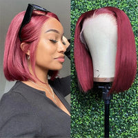 Perismoda Brazilian 100% Virgin Human Hair Straight Bob 99J 13x4 Lace Front Wigs for Black Women 