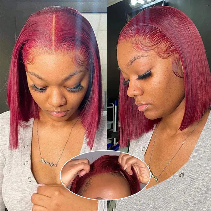 Perismoda Brazilian 100% Virgin Human Hair Straight Bob 99J 13x4 Lace Front Wigs for Black Women