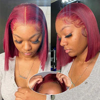 Perismoda Brazilian 100% Virgin Human Hair Straight Bob 99J 13x4 Lace Front Wigs for Black Women