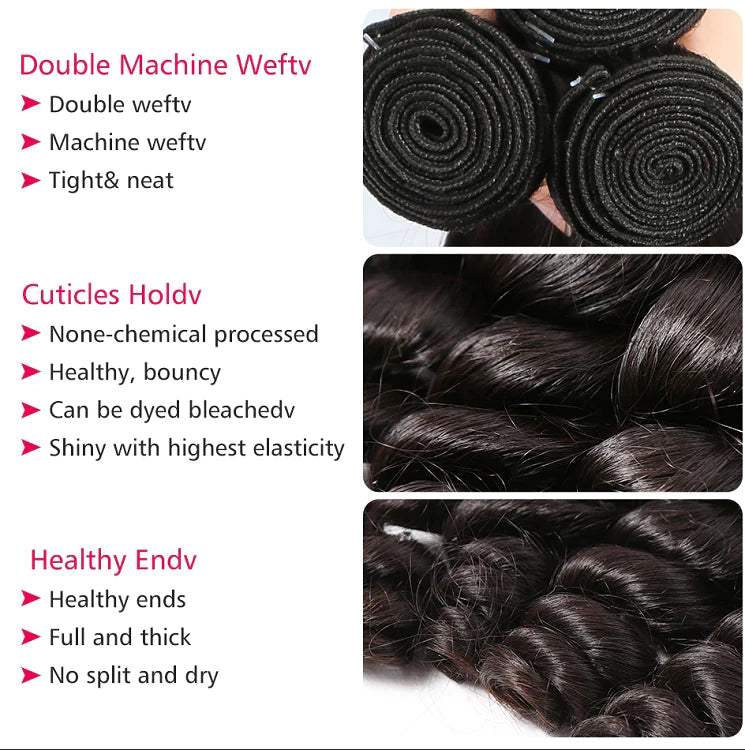Perismoda Hair Indian 3 Bundles Loose Wave Hair Weave