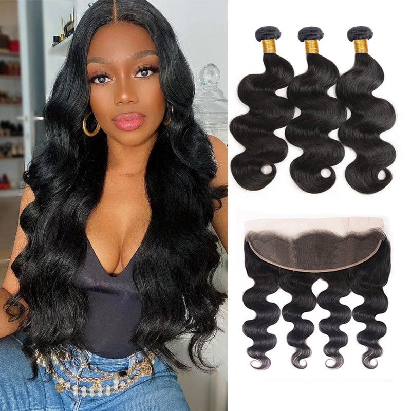 Perismoda Peruvian Virgin Hair Body Wave 13x4 Lace Frontal With 3 Bundles