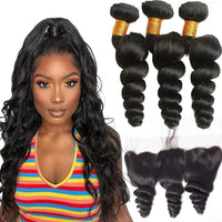 Perismoda Peruvian Virgin Hair Loose Wave 3 Bundles With 13x4 Frontal