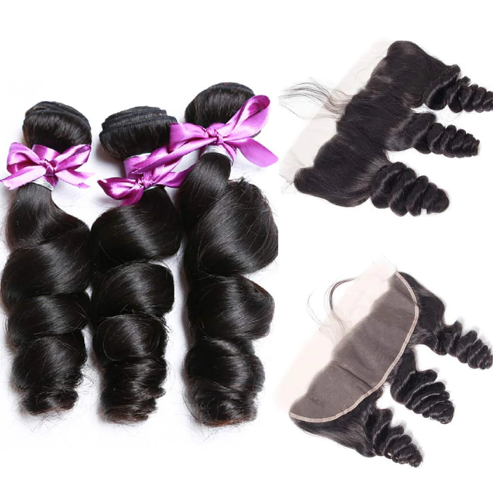 Perismoda Peruvian Virgin Hair Loose Wave 3 Bundles With 13x4 Frontal