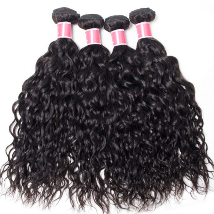 Perismoda Peruvian Water Wave Human Hair 4 Bundles with 13x4 Lace Frontal Wig