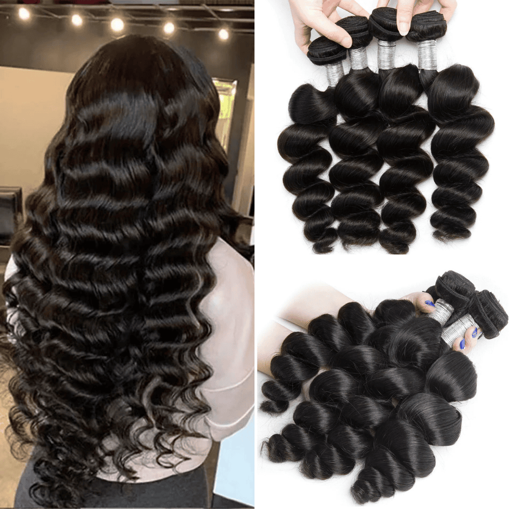Perismoda Unprocessed Human Hair 4Pcs Loose Wave Virgin Hair Extensions