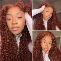 Perismoda #33 Reddish Brown Kinky Curly 7*5 Ready To Go Invisible Knot  Human Hair Wigs