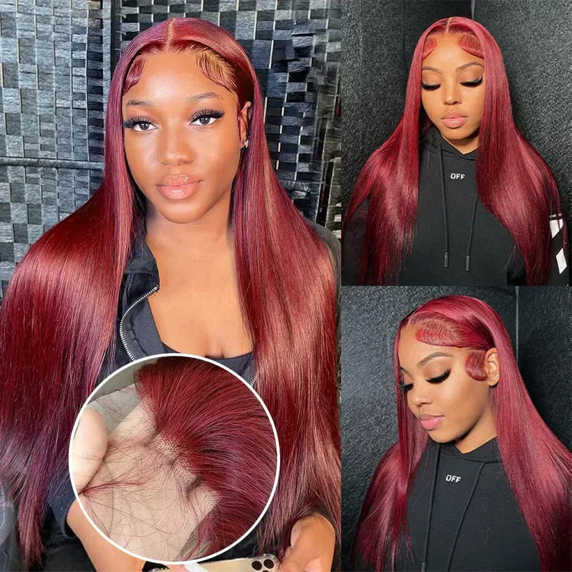 Perismoda Burgundy 99J Straigth Wigs Human Hair 13x4 Lace Front Wig