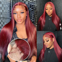 Perismoda Burgundy 99J Straigth Wigs Human Hair 13x4 Lace Front Wig