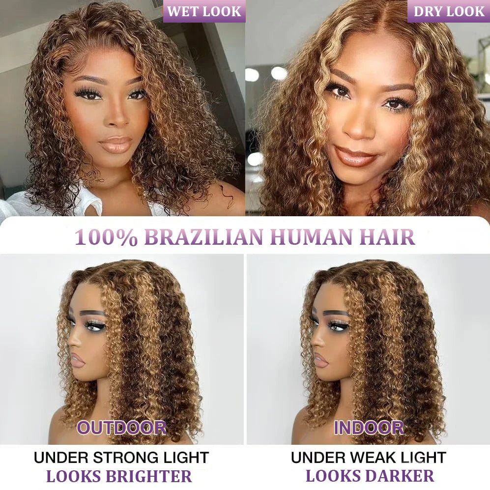 Perismoda Highlight Wig 7X5 Deep Wave Brown With Blonde Color Ready To Go Wig