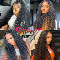 Water Wave 13x4 Frontal Transparent Lace Free Part Long Wig 100% Human Hair