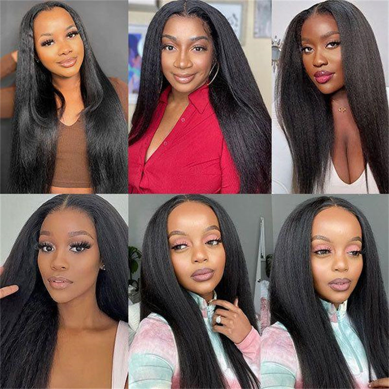 Kinky Straight Transparent Lace Front Wig 6x6 Lace Closure Wigs Human Hair for Black Women 180% Density - Perismoda Hair