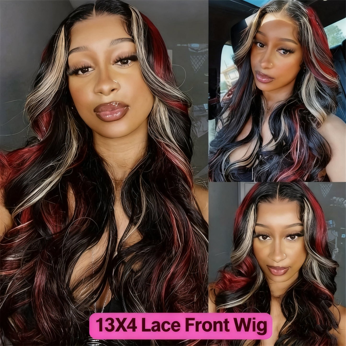 Perismoda Skunk Stripe Highlights 13x4 Lace Front Wigs Human Hair Pre Plucked