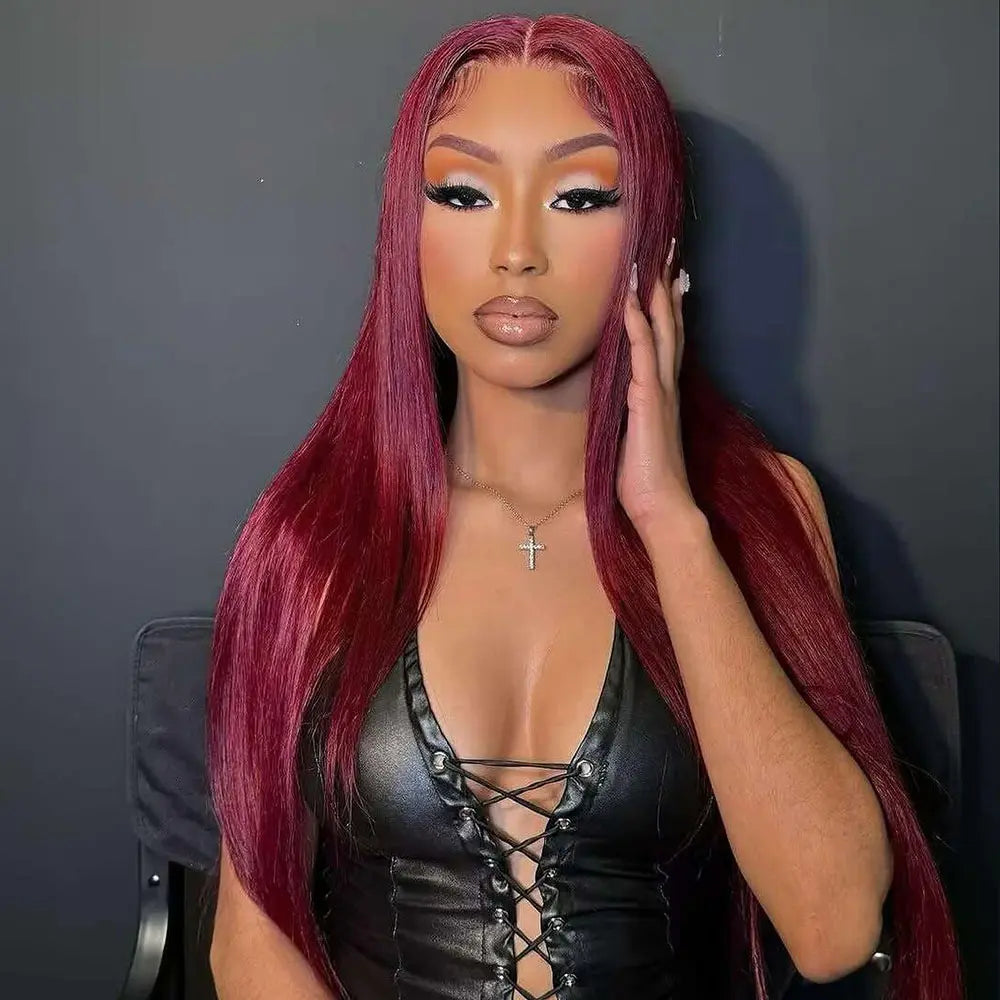 Perismoda Burgundy 99J Straigth Wigs Human Hair 13x4 Lace Front Wig