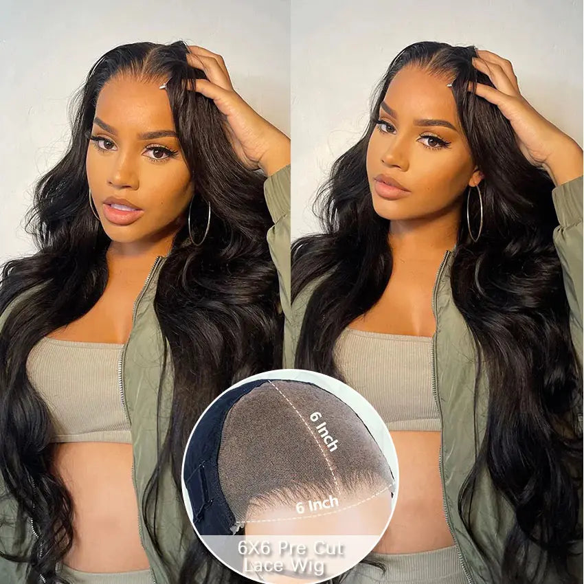 Perismoda 7x5 Pre-Cut Pre-Bleached Body Wave Glueless Lace Wig Human Hair 180% Density Pre Plucked