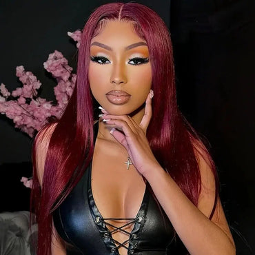 Perismoda Burgundy 99J Straigth Wigs Human Hair 13x4 Lace Front Wig
