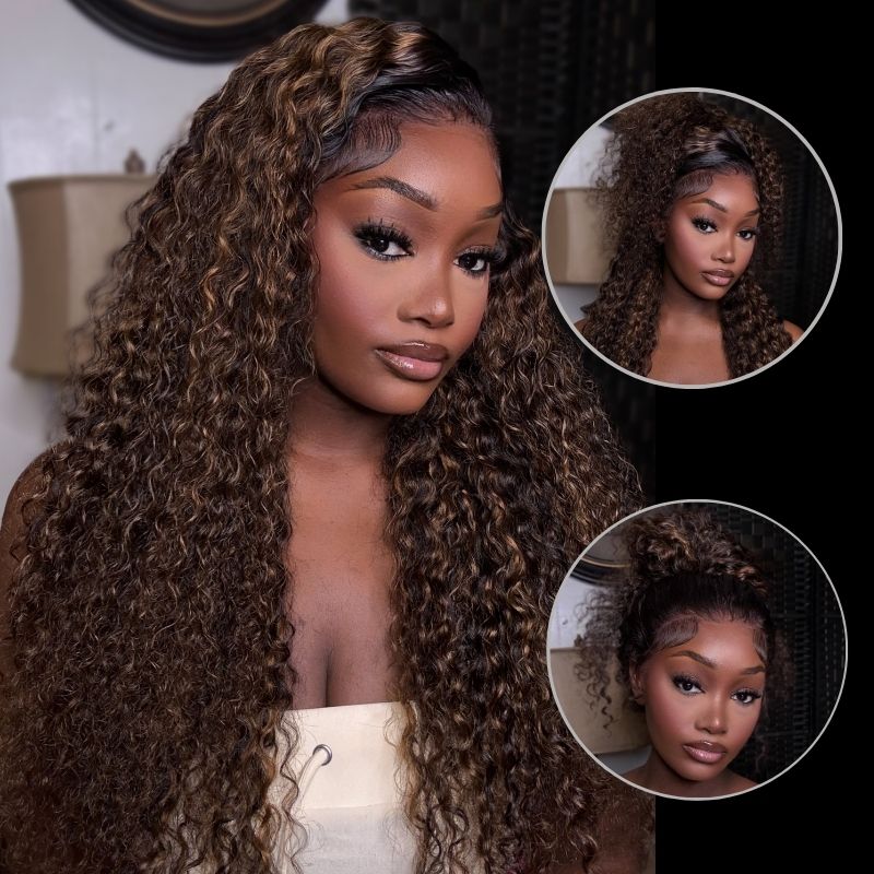 Perismoda Water Wave 360 Lace Frontal Wig Pre-Bleached & Pre-Cut Brown Balayage with Invisi Strap Adjustable Fit