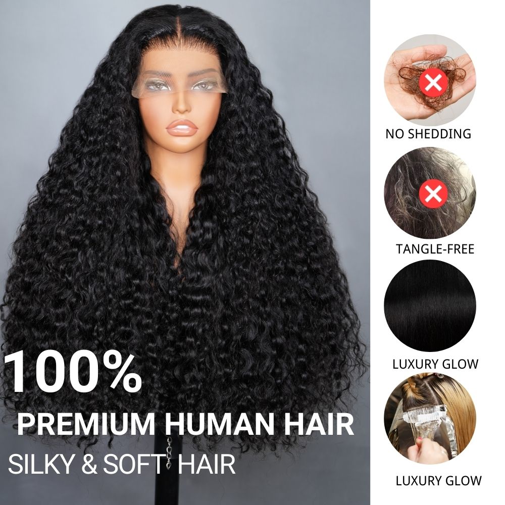 Perismoda 300% Density Luxury Deep Wave Virgin Human Hair Transparent 13X4 Lace Front Wig Pre-Plucked Hairline