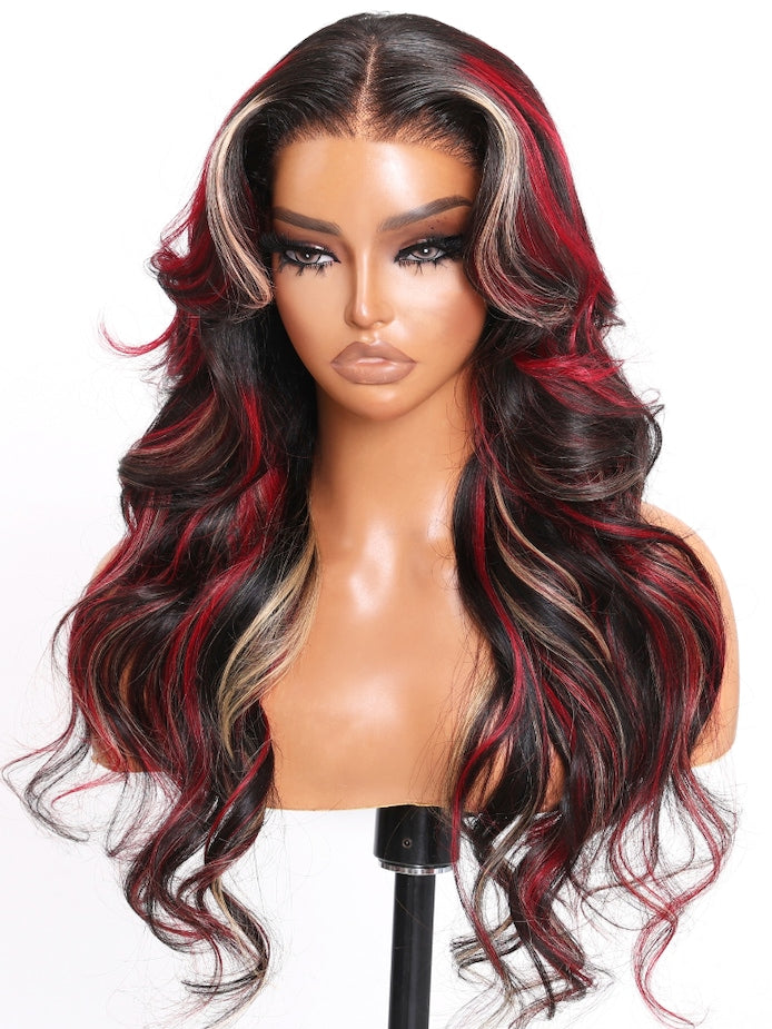 Perismoda Skunk Stripe Highlights 13x4 Lace Front Wigs Human Hair Pre Plucked