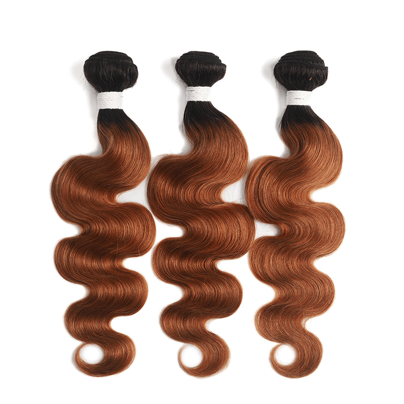 Black Roots Medium Auburn Body Wave 3 Bundles With 13x4 Lace Frontal 100% Human Hair - Perismoda Hair