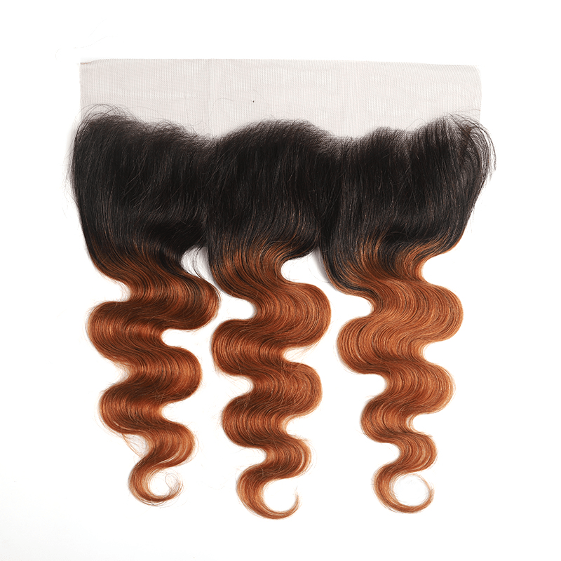 Black Roots Medium Auburn Body Wave 3 Bundles With 13x4 Lace Frontal 100% Human Hair - Perismoda Hair