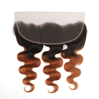 Black Roots Medium Auburn Body Wave 3 Bundles With 13x4 Lace Frontal 100% Human Hair - Perismoda Hair