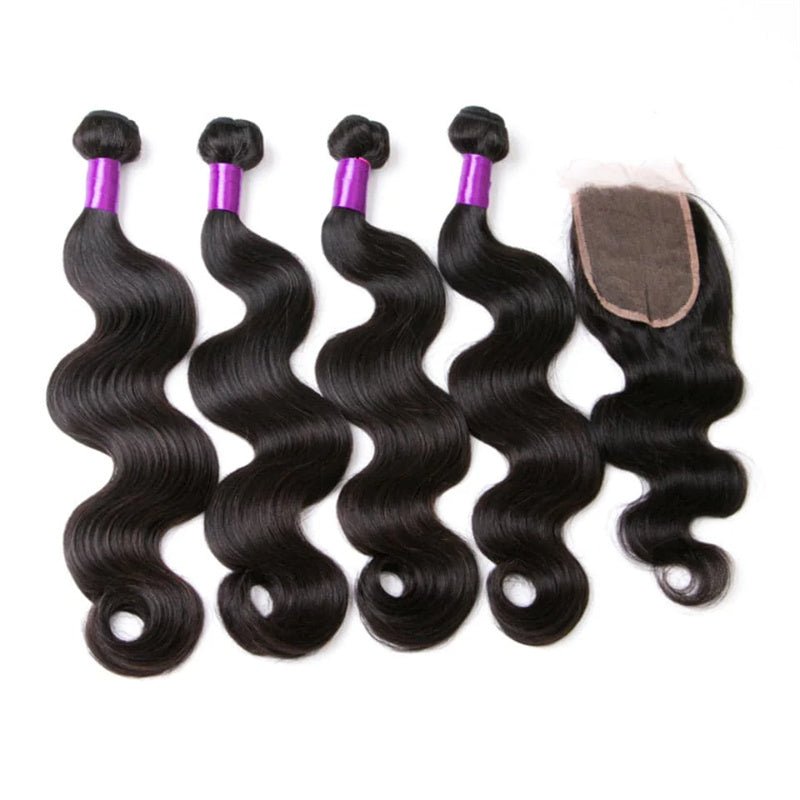 Body Wave 4 Bundles With 4X4 Lace Closure Brazilian Virgin Human Hair - Perismoda Hair