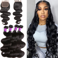 Body Wave 4 Bundles With 4X4 Lace Closure Brazilian Virgin Human Hair - Perismoda Hair