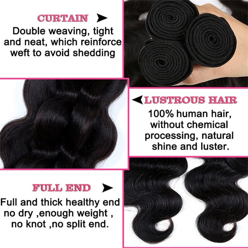 Body Wave 4 Bundles With 4X4 Lace Closure Brazilian Virgin Human Hair - Perismoda Hair