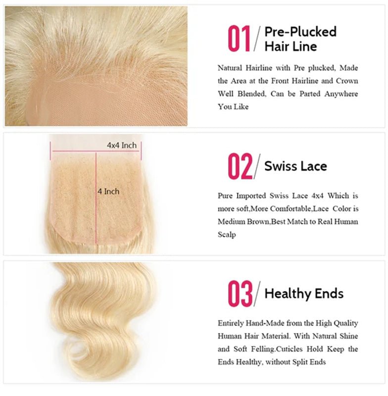 Body Wave 4x4 HD Lace Closure #613 Blonde Color Human Hair - Perismoda Hair