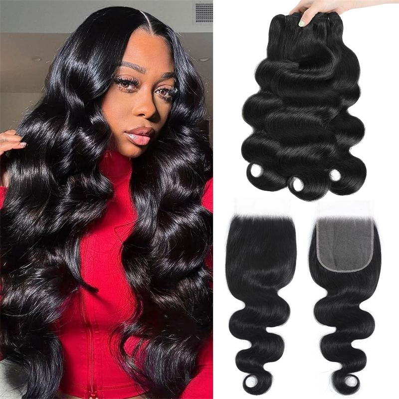 Perismoda Body Wave 3 Bundles With 4x4 Lace Closure Human Hair Extensions
