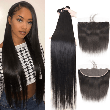 Bone Straight Human Hair 4 Bundles With 13X4 Lace Frontal 100% Remy Human Hair Extension - Perismoda Hair