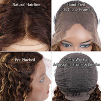 Brazilian Hair Brown With Strawberry Blonde Highlights Curly Bob Lace Front Wigs With Pre Plucked Baby Hair - Perismoda Hair