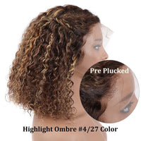Brazilian Hair Brown With Strawberry Blonde Highlights Curly Bob Lace Front Wigs With Pre Plucked Baby Hair - Perismoda Hair