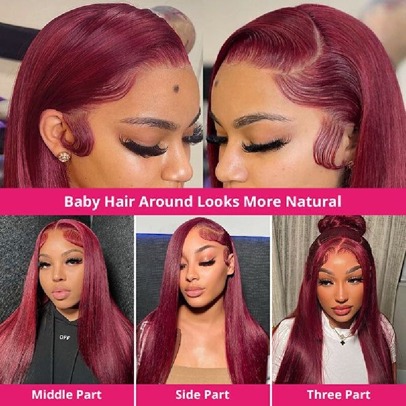Brazilian Human Virgin Hair 13x4 Lace Frontal wig 180% Hair Density Straight 99J Lace Wig - Perismoda Hair