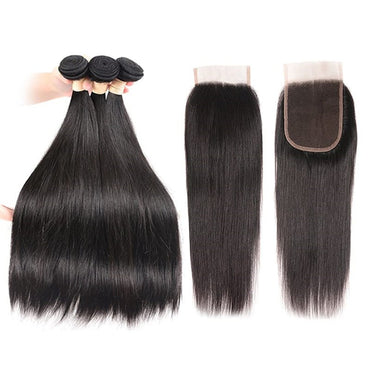 Brazilian Straight Hair 3 Bundles With 4x4 Lace Closure Wig - Perismoda Hair