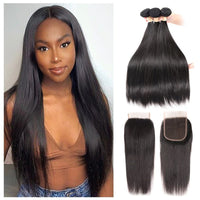 Brazilian Straight Hair 3 Bundles With 4x4 Lace Closure Wig - Perismoda Hair