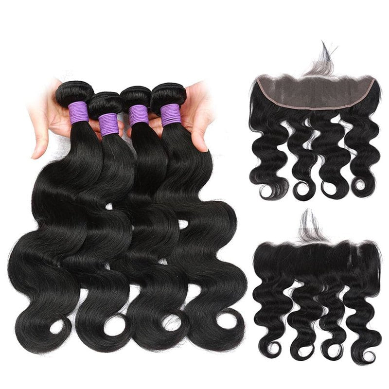 Brazilian Virgin Human Hair Body Wave 4 Bundles With 13x4 Lace Frontal - Perismoda Hair