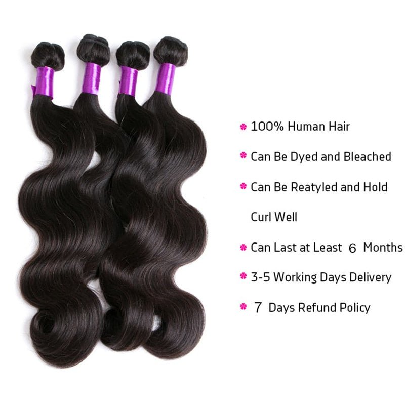 Brazilian Virgin Human Hair Body Wave 4 Bundles With 13x4 Lace Frontal - Perismoda Hair
