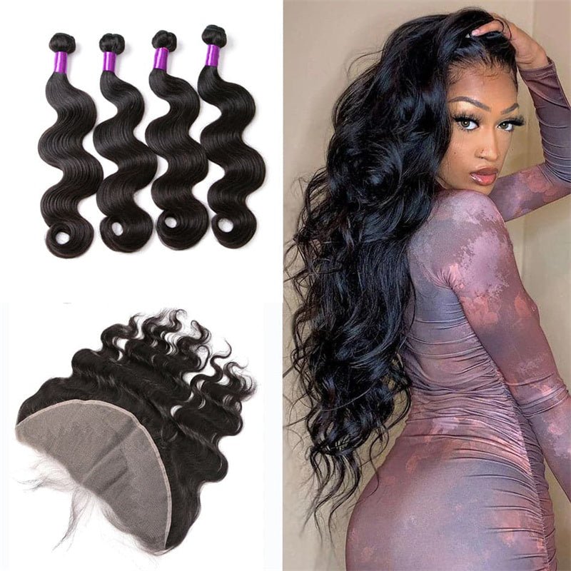 Brazilian Virgin Human Hair Body Wave 4 Bundles With 13x4 Lace Frontal - Perismoda Hair