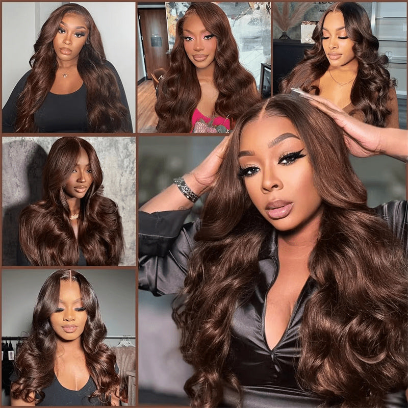 Perismoda Chocolate Brown Body Wave 13x4 Lace Frontal Wigs HD Transparent Human Hair Wigs Pre Plucked With Baby Hair