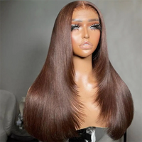 Perismoda Chocolate Brown Glueless Straight Layered Cut 5x5 13x6 Lace Front Human Hair Wigs