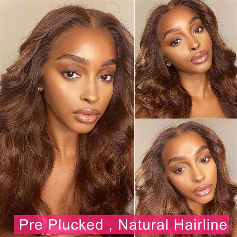 Brown Balayage human hair Lace Front Wigs 13x4 Body Wave Transparent Lace Wigs 180% Density - Perismoda Hair