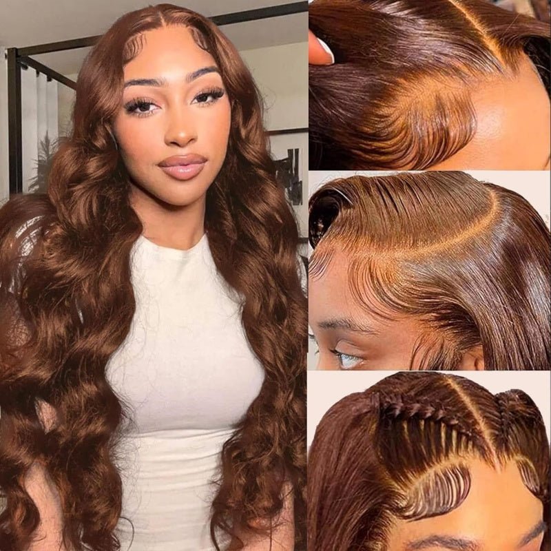 Brown Balayage human hair Lace Front Wigs 13x4 Body Wave Transparent Lace Wigs 180% Density - Perismoda Hair