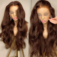 Brown Balayage human hair Lace Front Wigs 13x4 Body Wave Transparent Lace Wigs 180% Density - Perismoda Hair